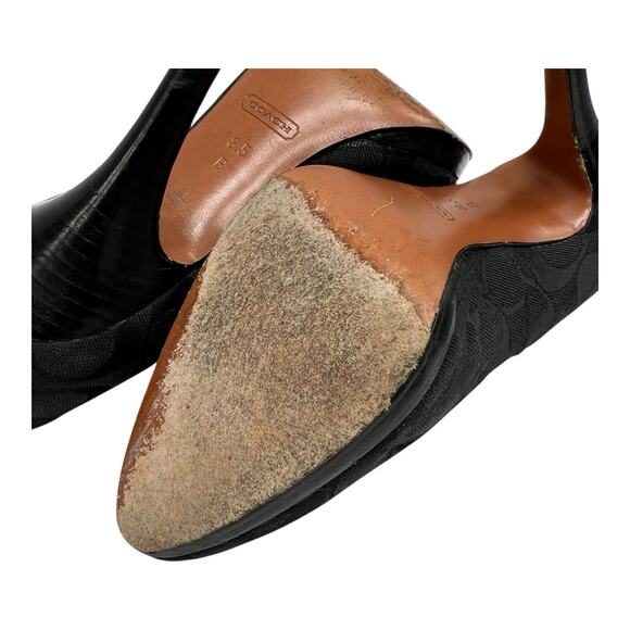 COACH Caya Logo Platform Heels Size 8.5B Y2K Quietluxury Black Pumps Signature C - Picture 13 of 16